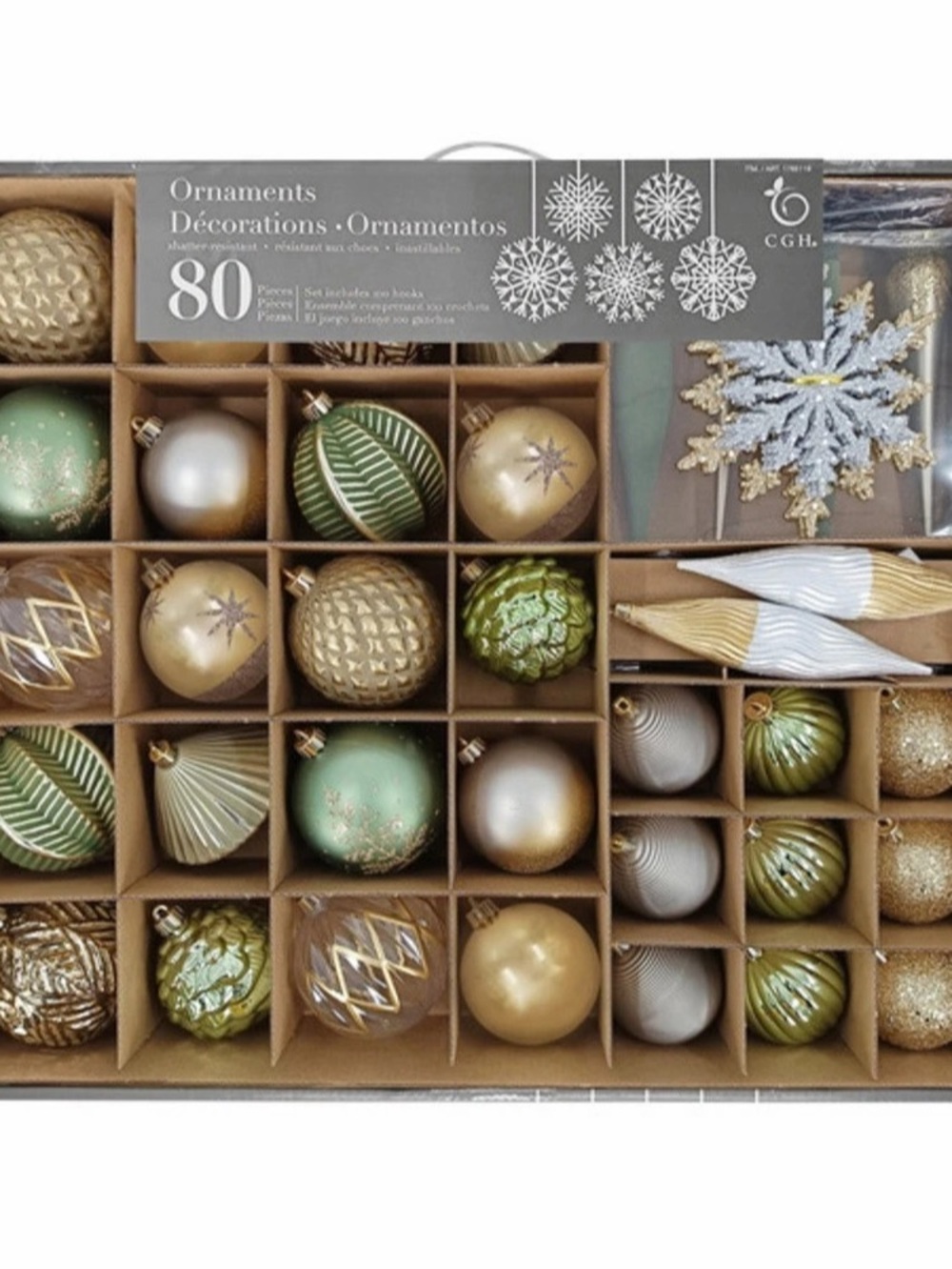CGH 80-Piece Holiday Ornament Assortment Gold & Green